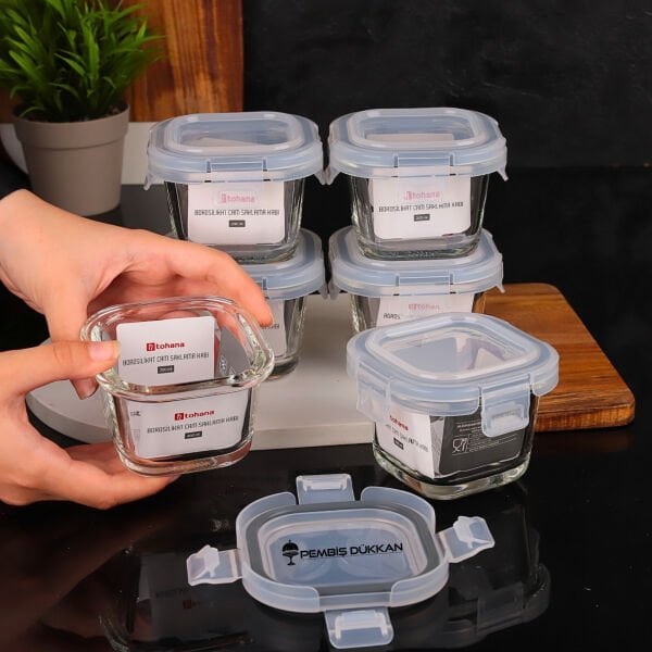 1 ADET 200 ML KARE VAKUMLU KİLİTLİ, KÜÇÜK CAM KAHVALTILIK, REÇELLİK (84200)
