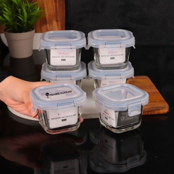 1 ADET THN 200 ML KİLİTLİ KARE CAM SAKLAMA KABI (84200)