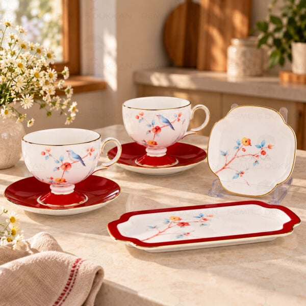 Kırmızı Royal Charme-Veronıca 2 Kişilik Sunumluklu Kahve Fincanı (Roy-0102)