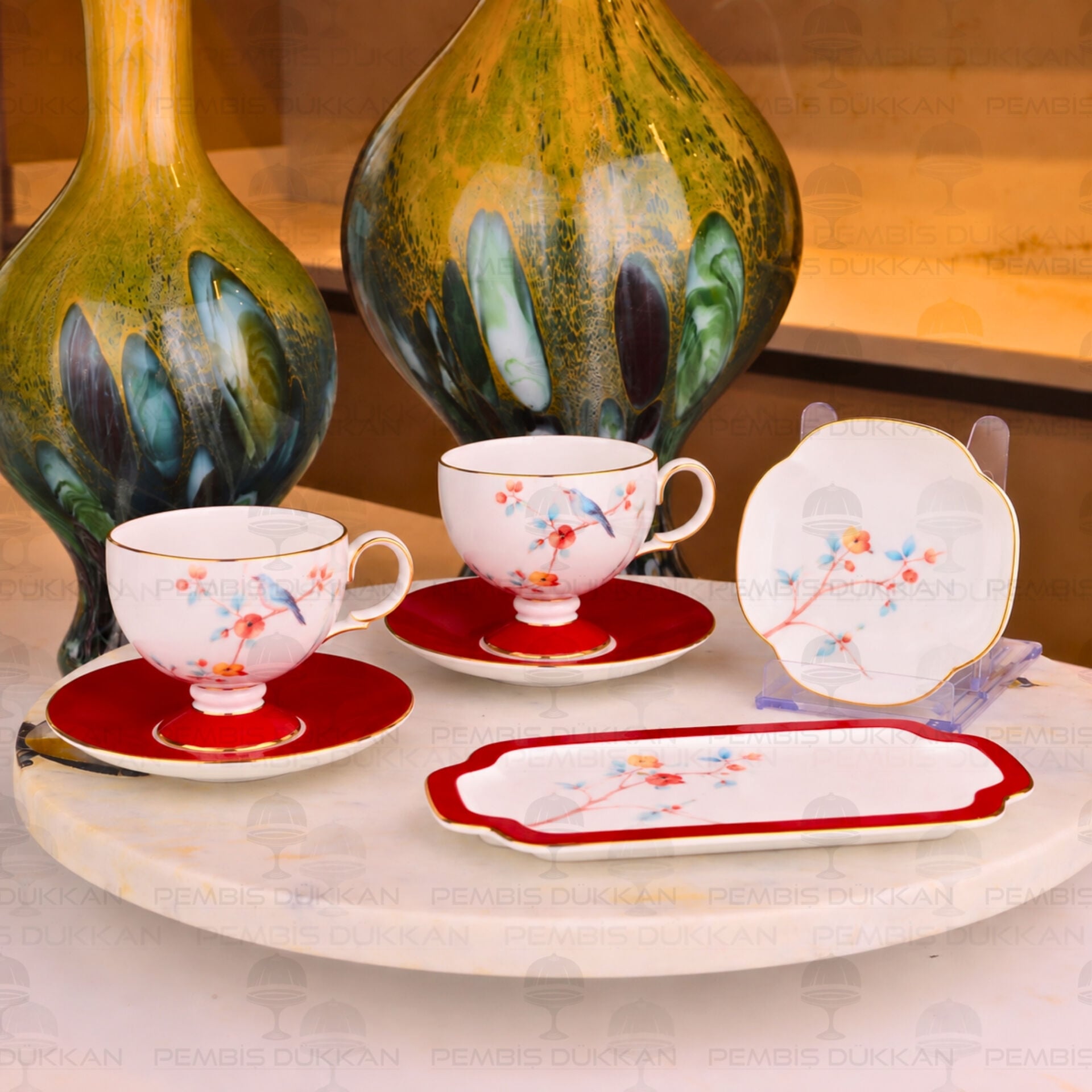 Kırmızı Royal Charme-Veronıca 2 Kişilik Sunumluklu Kahve Fincanı (Roy-0102)
