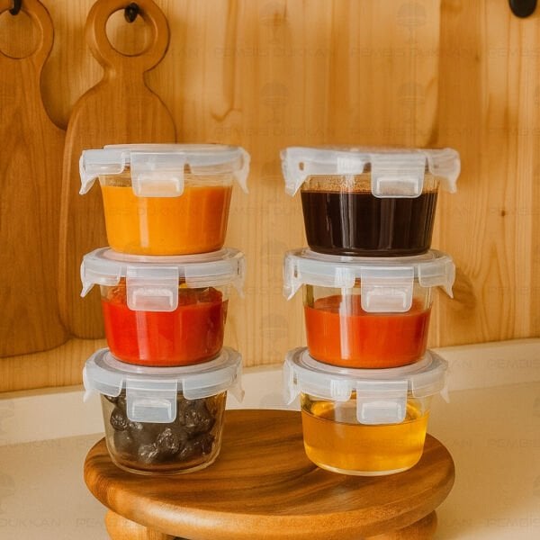 1 ADET 200 ML YUVARLAK VAKUMLU KİLİTLİ, KÜÇÜK CAM KAHVALTILIK, REÇELLİK (84201)