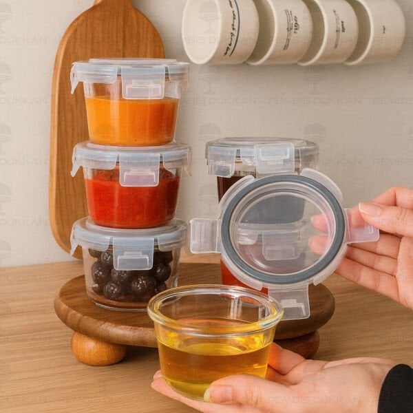 1 ADET 200 ML YUVARLAK VAKUMLU KİLİTLİ, KÜÇÜK CAM KAHVALTILIK, REÇELLİK (84201)