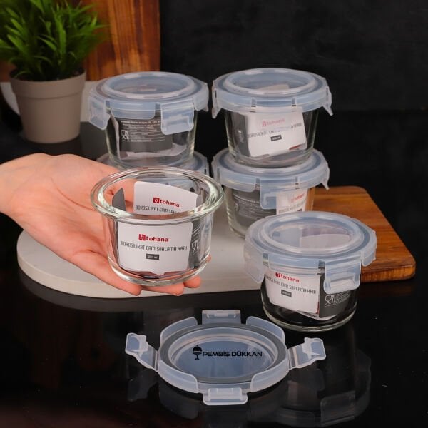 1 ADET 200 ML YUVARLAK VAKUMLU KİLİTLİ, KÜÇÜK CAM KAHVALTILIK, REÇELLİK (84201)