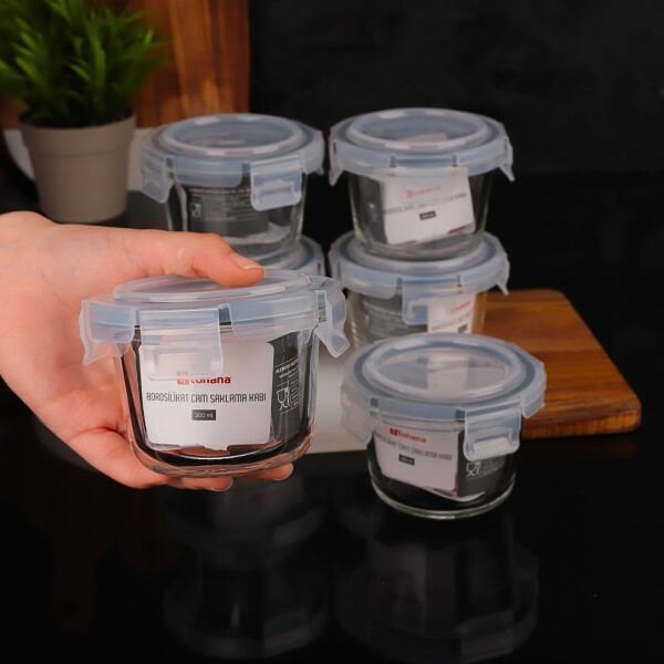 1 ADET THN 200 ML KİLİTLİ YUVARLAK CAM SAKLAMA KABI (84201)