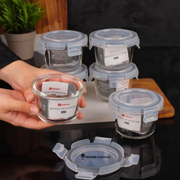 1 ADET THN 200 ML KİLİTLİ YUVARLAK CAM SAKLAMA KABI (84201)