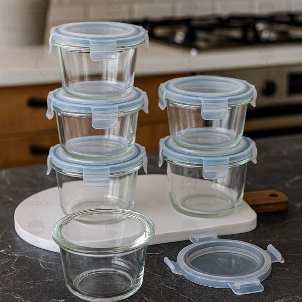 1 ADET 200 ML YUVARLAK VAKUMLU KİLİTLİ, KÜÇÜK CAM KAHVALTILIK, REÇELLİK (84201)