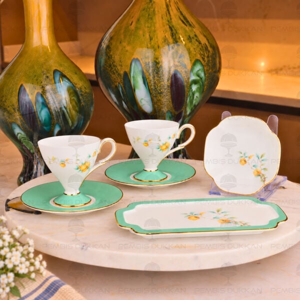 Yeşil Royal Charme-Veronıca 2 Kişilik Sunumluklu Kahve Fincan Takımı (Roy-0094)