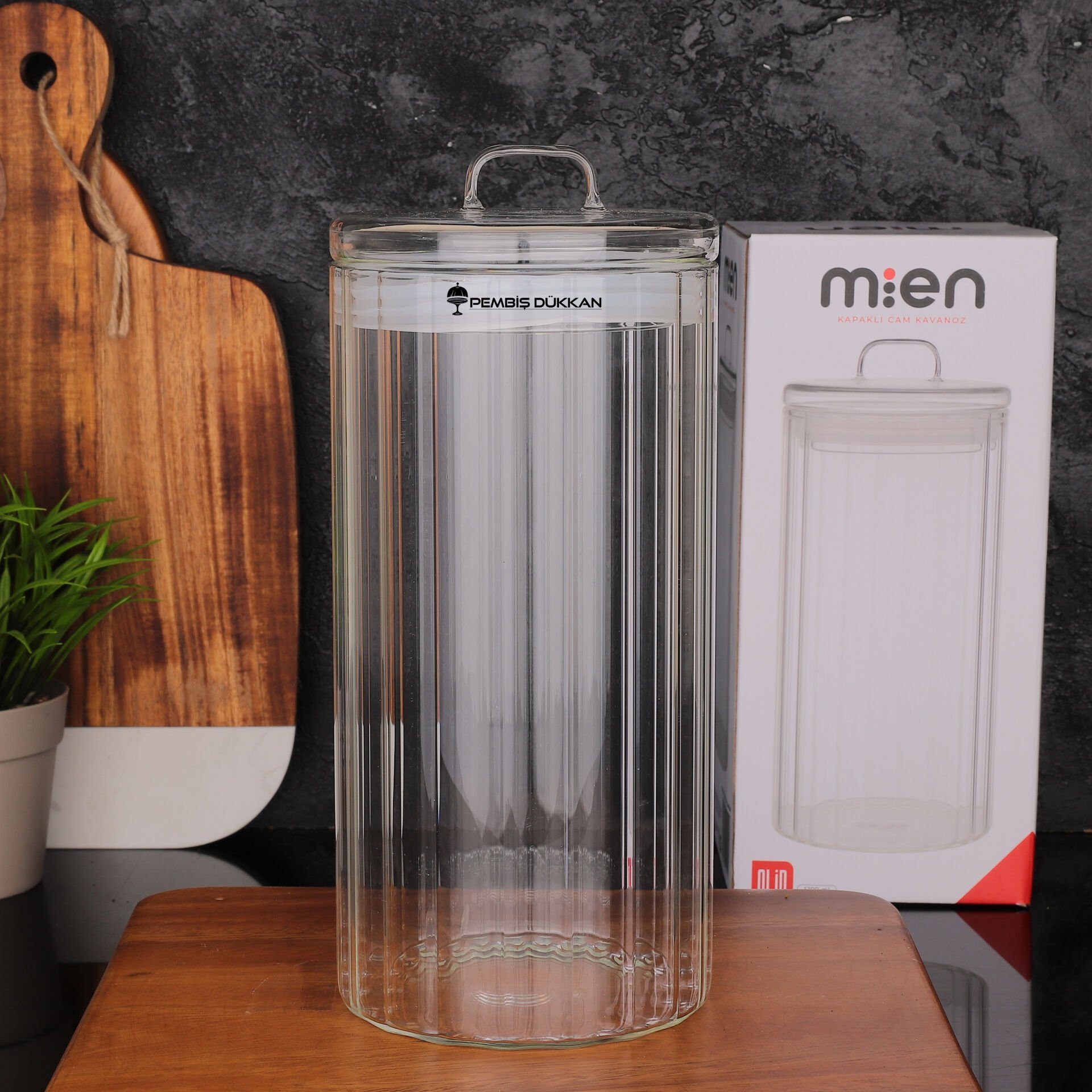 1 ADET 1700 ML LİNE ÇİZGİLİ CAM KAPAKLI KAVANOZ (HJ-172)