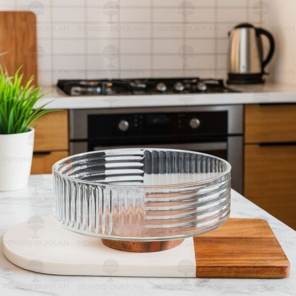 PİNOT AKASYA ALTLIKLI, ORTA BOY CAM SALATA KASE (230025)