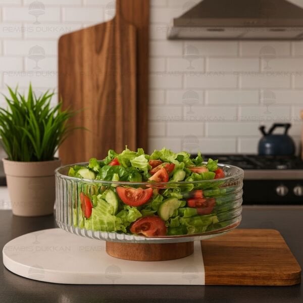 PİNOT AKASYA ALTLIKLI, ORTA BOY CAM SALATA KASE (230025)