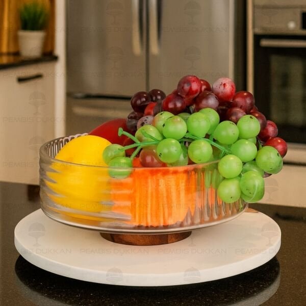 PİNOT AKASYA ALTLIKLI, ORTA BOY CAM SALATA KASE (240025)