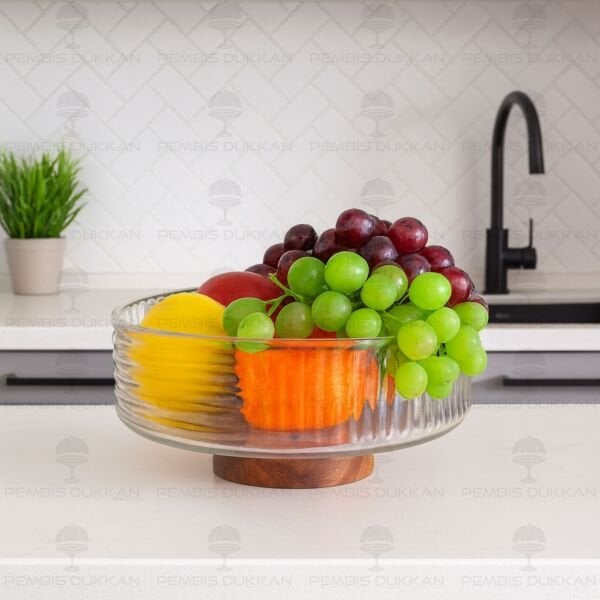 PİNOT AKASYA ALTLIKLI, ORTA BOY CAM SALATA KASE (240025)