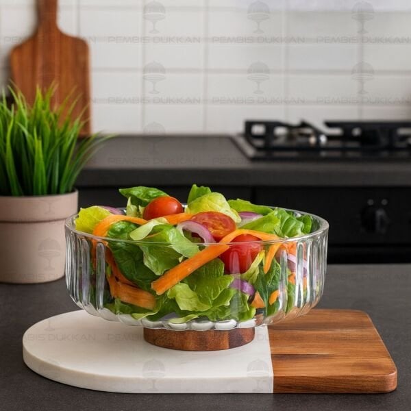 ZENİT AKASYA ALTLIKLI, ORTA BOY CAM SALATA KASE (240028)