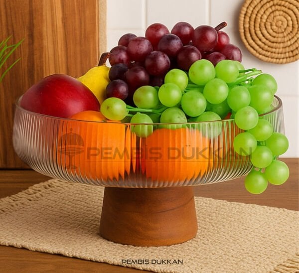 AKASYA & CAM BOMBELİ ÇİZGİLİ STANDLI KASE (230036)