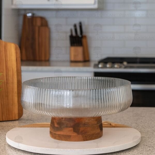 MİSYA AKASYA ALTLIKLI, BÜYÜK BOY CAM SALATA KASE (230036)