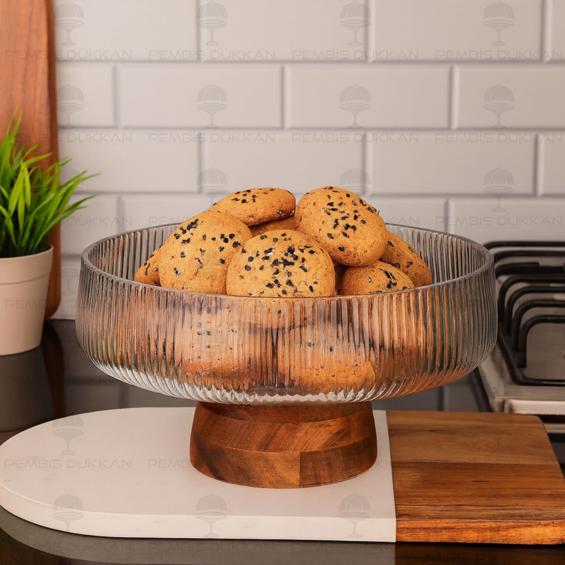 MİSYA AKASYA ALTLIKLI, BÜYÜK BOY CAM SALATA KASE (230036)