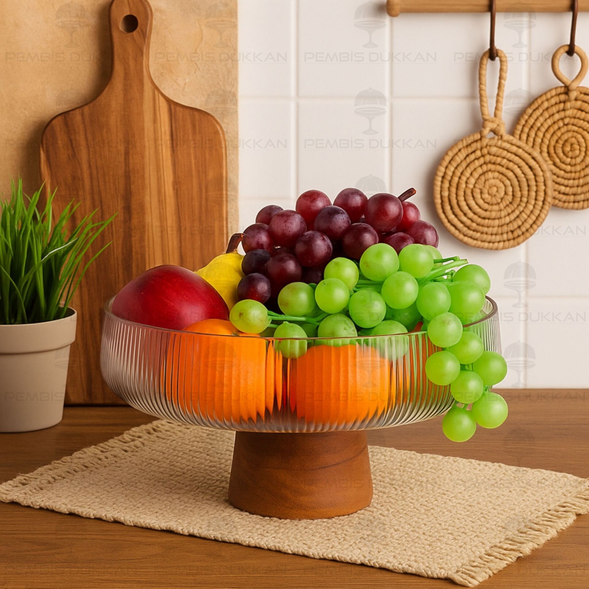 MİSYA AKASYA ALTLIKLI, BÜYÜK BOY CAM SALATA KASE (230036)