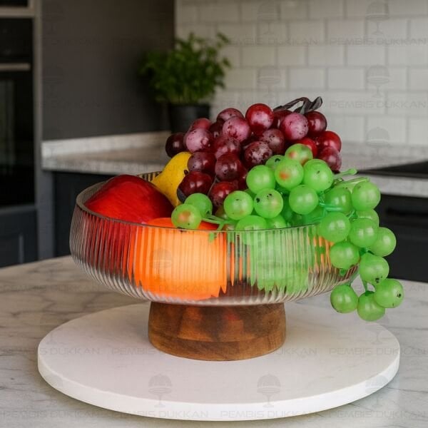 MİSYA AKASYA ALTLIKLI, BÜYÜK BOY CAM SALATA KASE (230036)