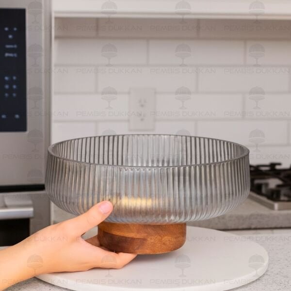 MİSYA AKASYA ALTLIKLI, BÜYÜK BOY CAM SALATA KASE (230036)