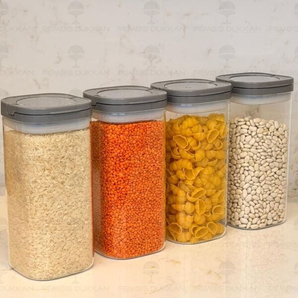 4 GRİ KARE TESORA, 1500ML ERZAK KAVANOZ SETİ