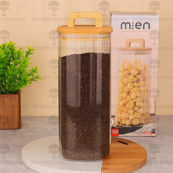 KARE MİLLA 1850ML BAMBU KAPAKLI, ÇİZGİLİ KAVANOZ (BOR 096)