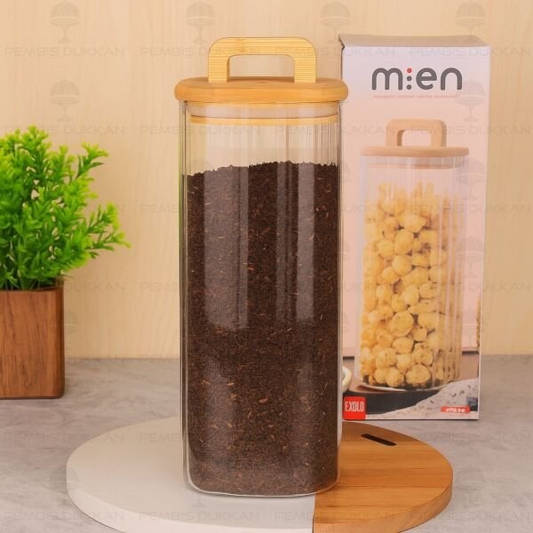 KARE MİLLA 1850ML BAMBU KAPAKLI, ÇİZGİLİ KAVANOZ (BOR 096)