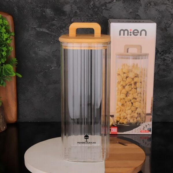KARE MİLLA 1850ML BAMBU KAPAKLI, ÇİZGİLİ KAVANOZ (BOR 096)