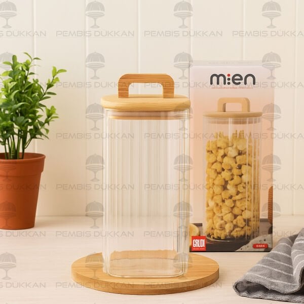 KARE MİLLA 1500ML BAMBU KAPAKLI, ÇİZGİLİ KAVANOZ (BOR 095)