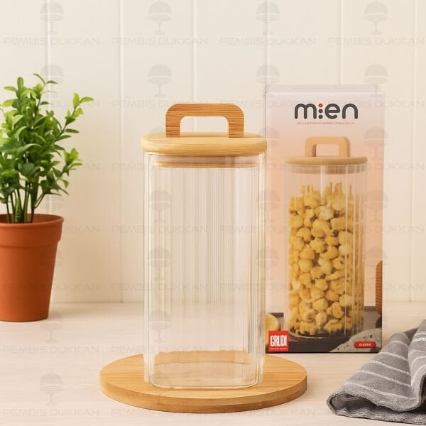 KARE MİLLA 1500ML BAMBU KAPAKLI, ÇİZGİLİ KAVANOZ (BOR 095)