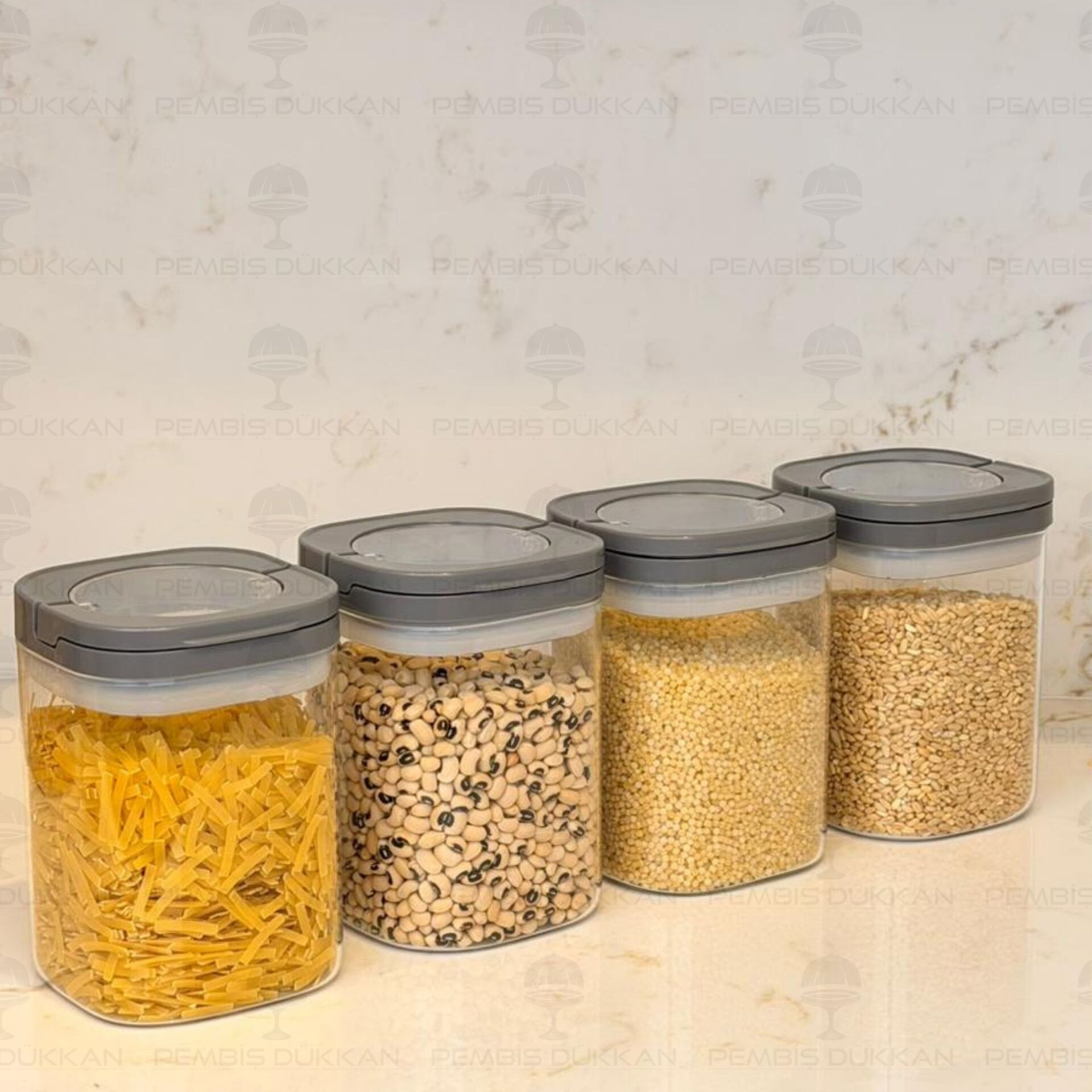 4 GRİ KARE TESORA, 900ML ERZAK KAVANOZ SETİ