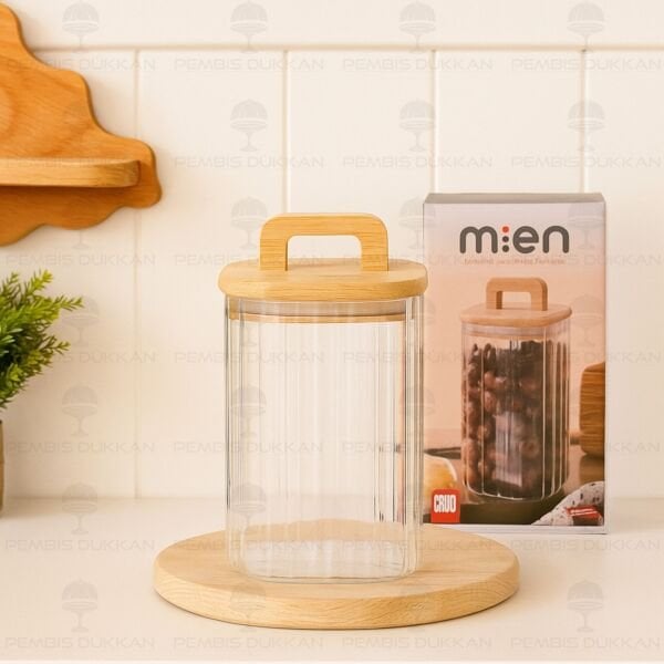 KARE MİLLA 1100ML BAMBU KAPAKLI, ÇİZGİLİ KAVANOZ (BOR 094)