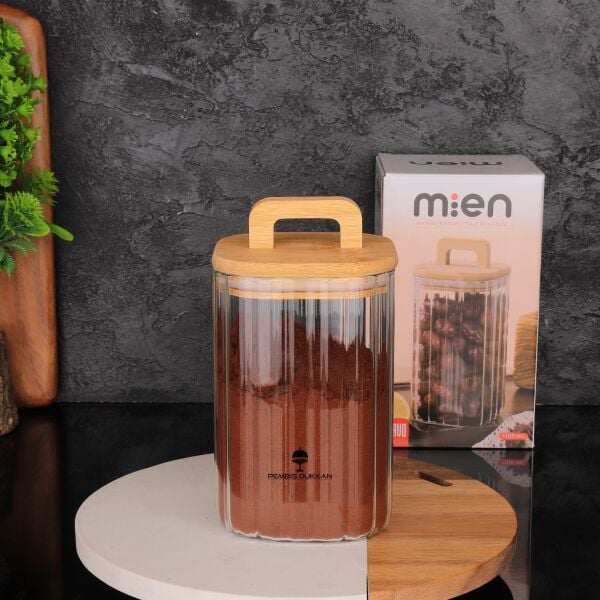 Kare Milla 1100ml Bambu Kapaklı, Çizgili Kavanoz (Bor 094)