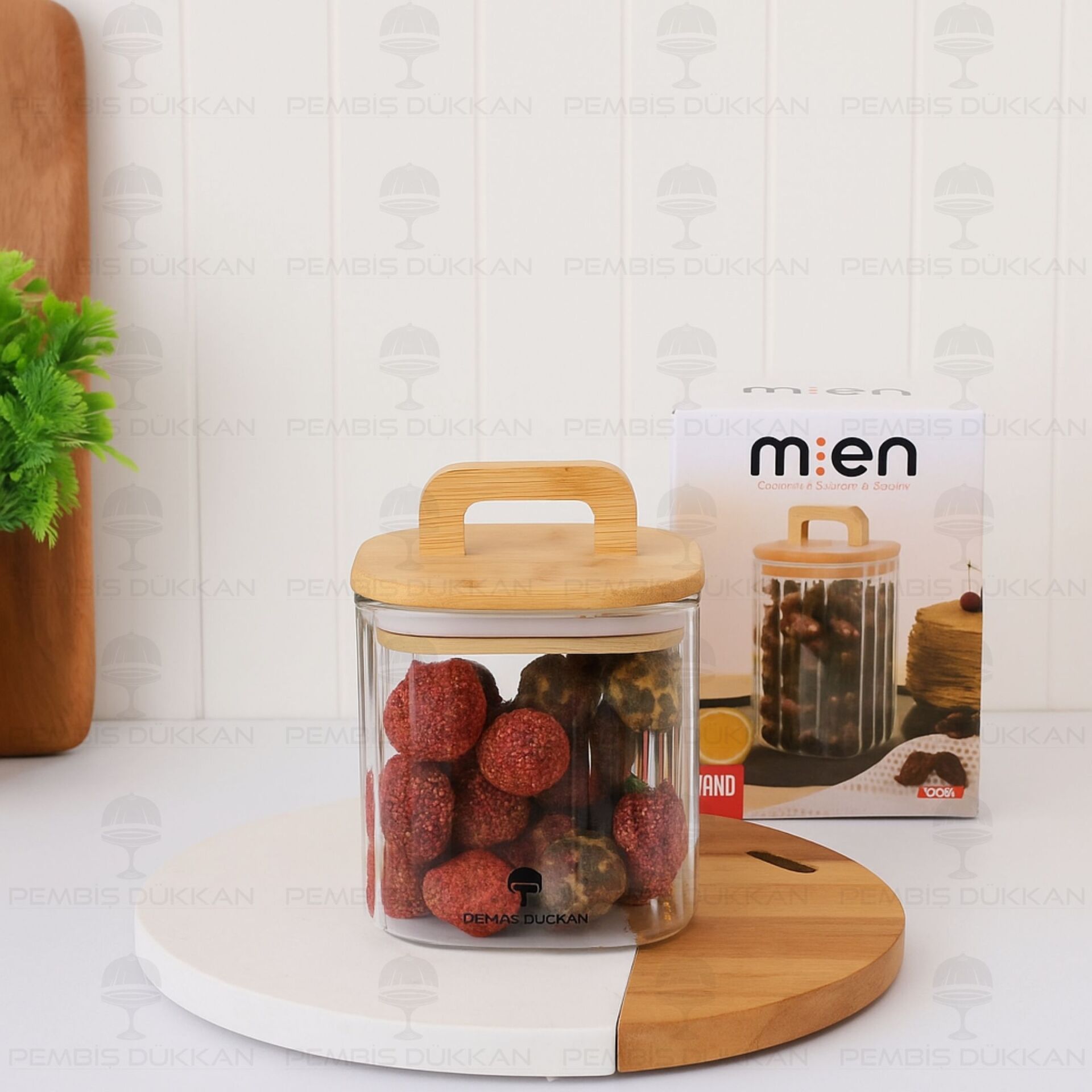 KARE MİLLA 700ML BAMBU KAPAKLI, ÇİZGİLİ KAVANOZ (BOR 093)