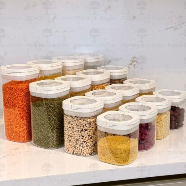 16LI BEYAZ KARE TESORA, ERZAK KAVANOZ SETİ (600ML-900ML-1200ML-1500ML)