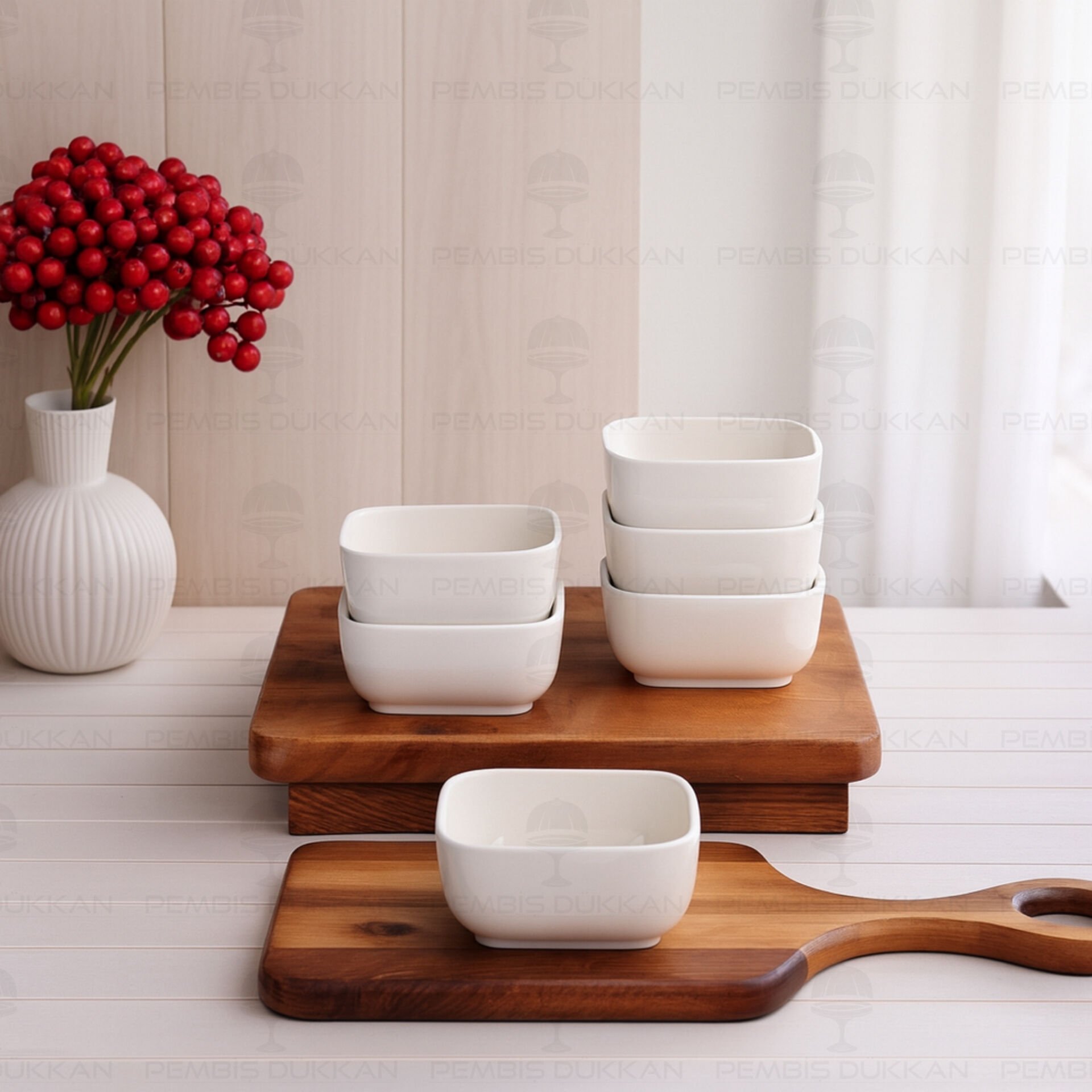 6 ADET KARE PORSELEN DERİN KÜÇÜK KASE (143-3.5)