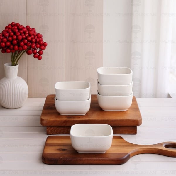 6 ADET KARE PORSELEN DERİN KÜÇÜK KASE (143-3.5)