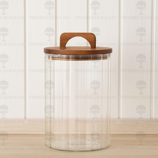 Zahire 2450ml Akasya Kapaklı, Çizgili Kavanoz (Bor 0104)