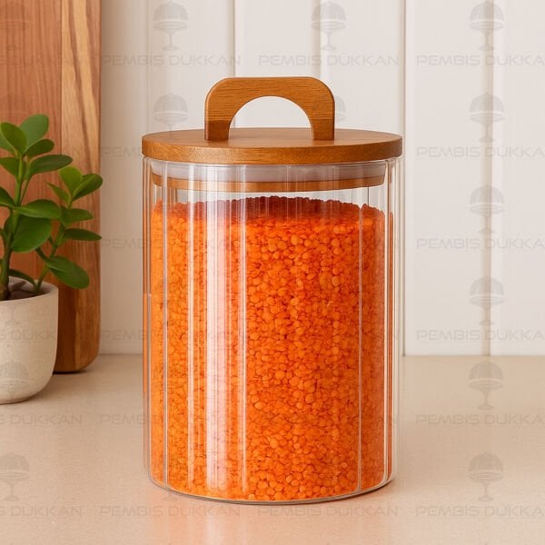 1 ADET ZAHİRE 2450ML AKASYA KAPAKLI, ÇİZGİLİ KAVANOZ (BOR 0104)