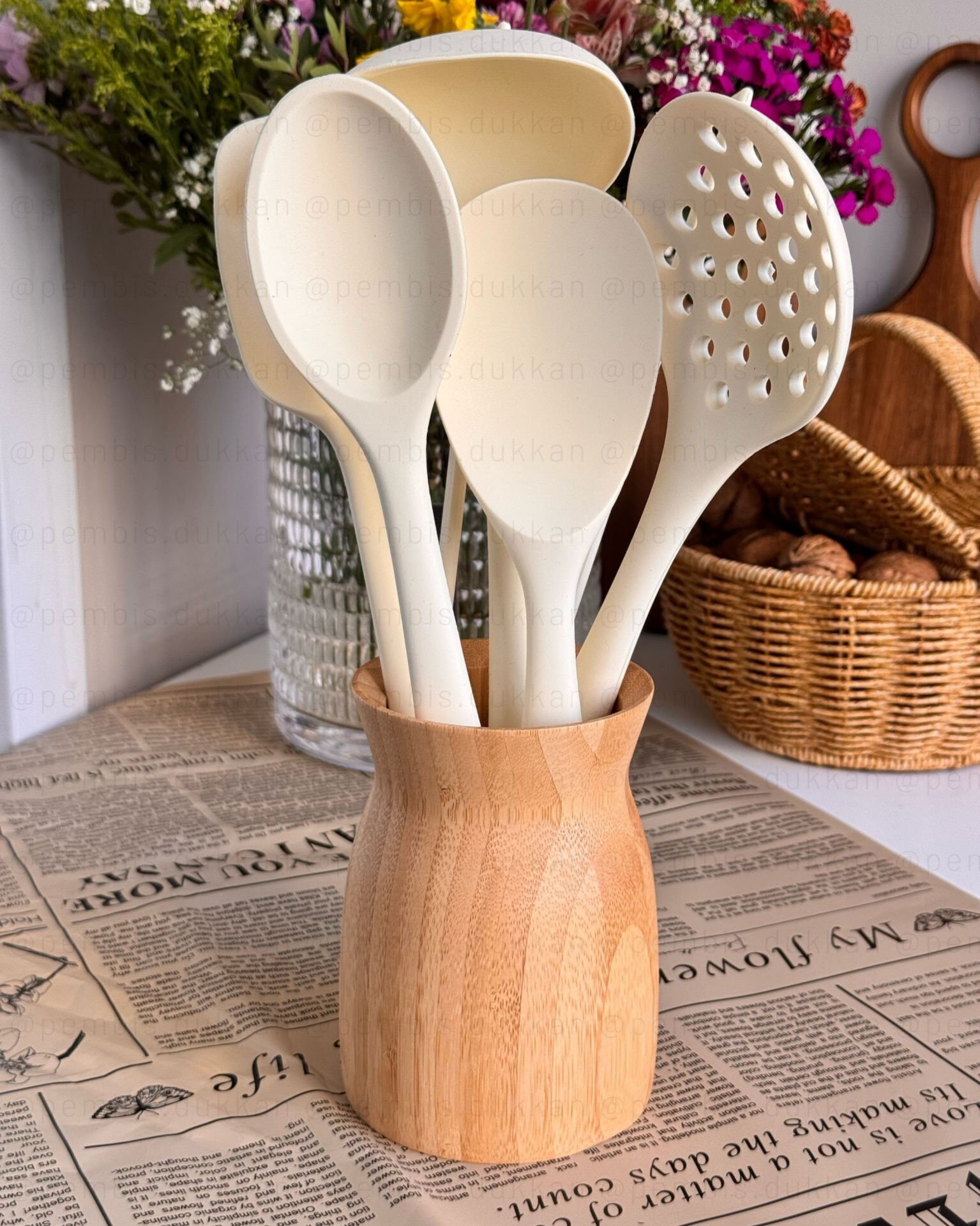 7 PARÇA BAMBU BOHEM KAŞIKLIK & SİLİKON KOMBİN SET