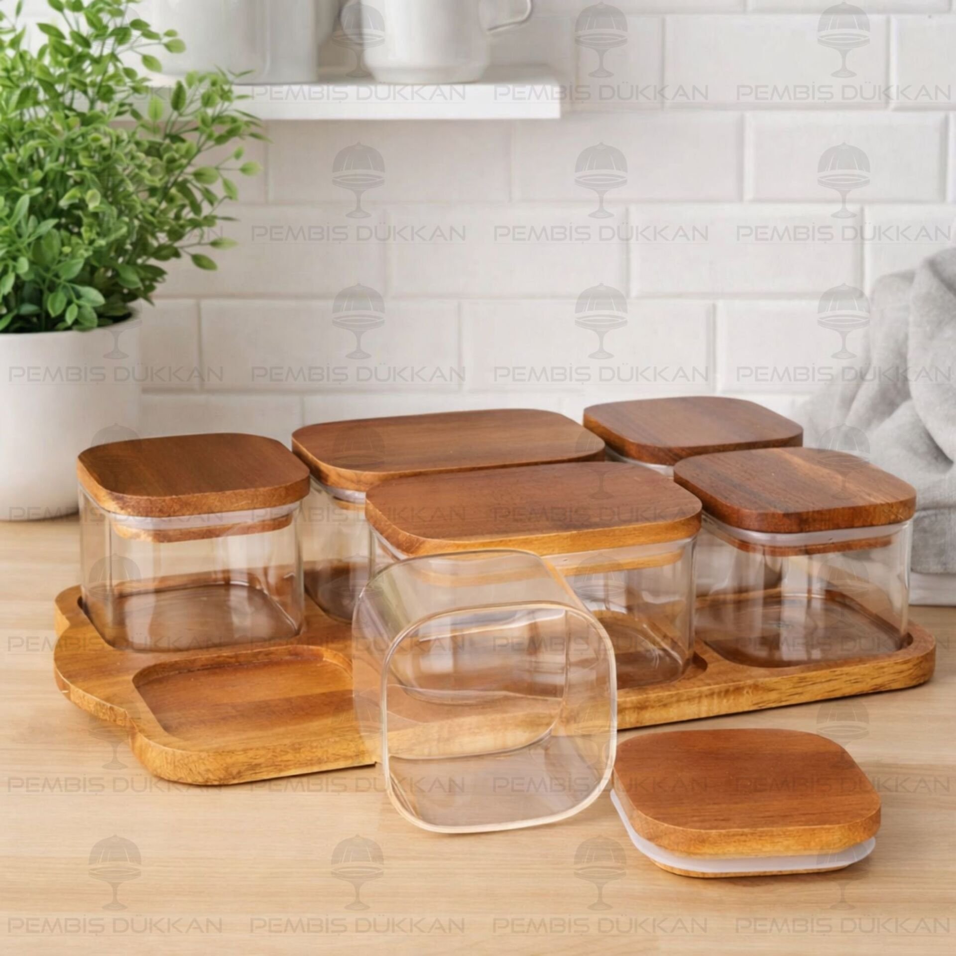 6LI AKASYA KAPAKLI, TEPSİLİ CAM KAHVALTILIK (BOR 077)