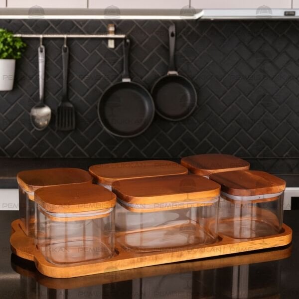 6LI AKASYA KAPAKLI, TEPSİLİ CAM KAHVALTILIK (BOR 077)