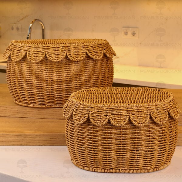 2li Oval Kapaklı Rattan Sepet 1685