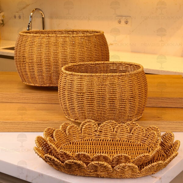 2'li Oval Kapaklı Rattan Sepet 1685