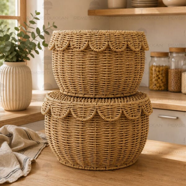 2'li Oval Kapaklı Rattan Sepet 1685