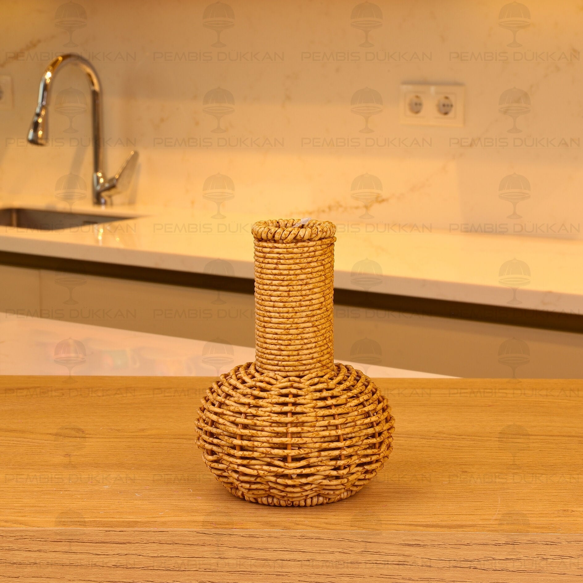 Dekoratif Rattan Örgü Mini Vazo (1696)