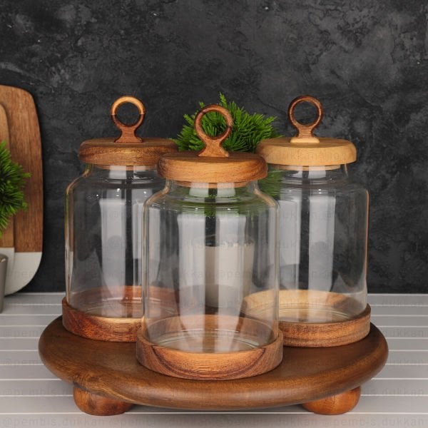 AKASYA TOP AYAKLI SUNUMLUKLU LİLY KAVANOZ SET NO 3