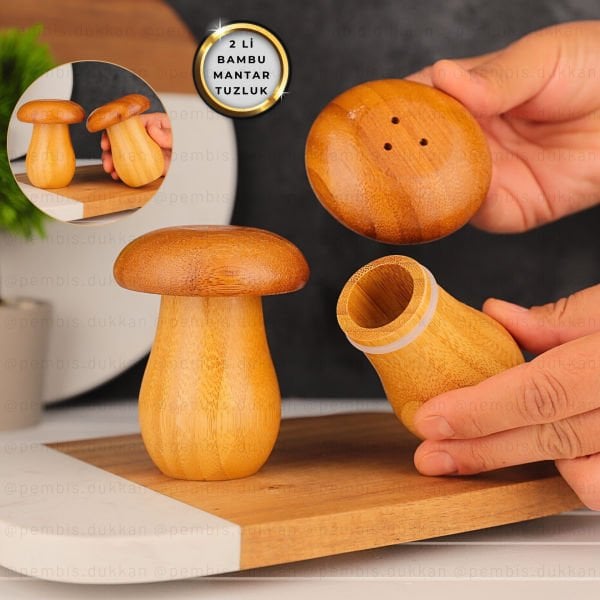 2Lİ BAMBU MANTAR TUZLUK & BİBERLİK (1451)