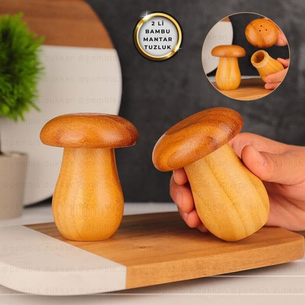 2Lİ BAMBU MANTAR TUZLUK & BİBERLİK (1451)