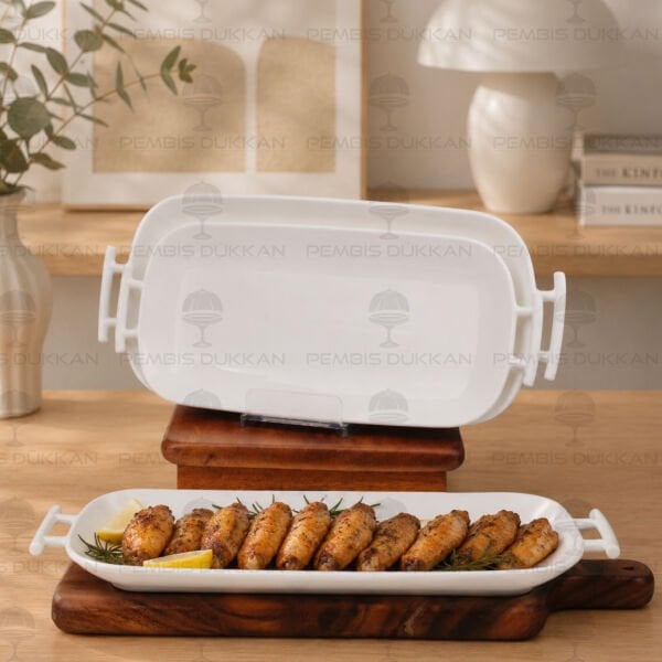 1 Adet Perla Oval Kulplu Porselen Yemek Masa Ortası Servis Küçük POR1918