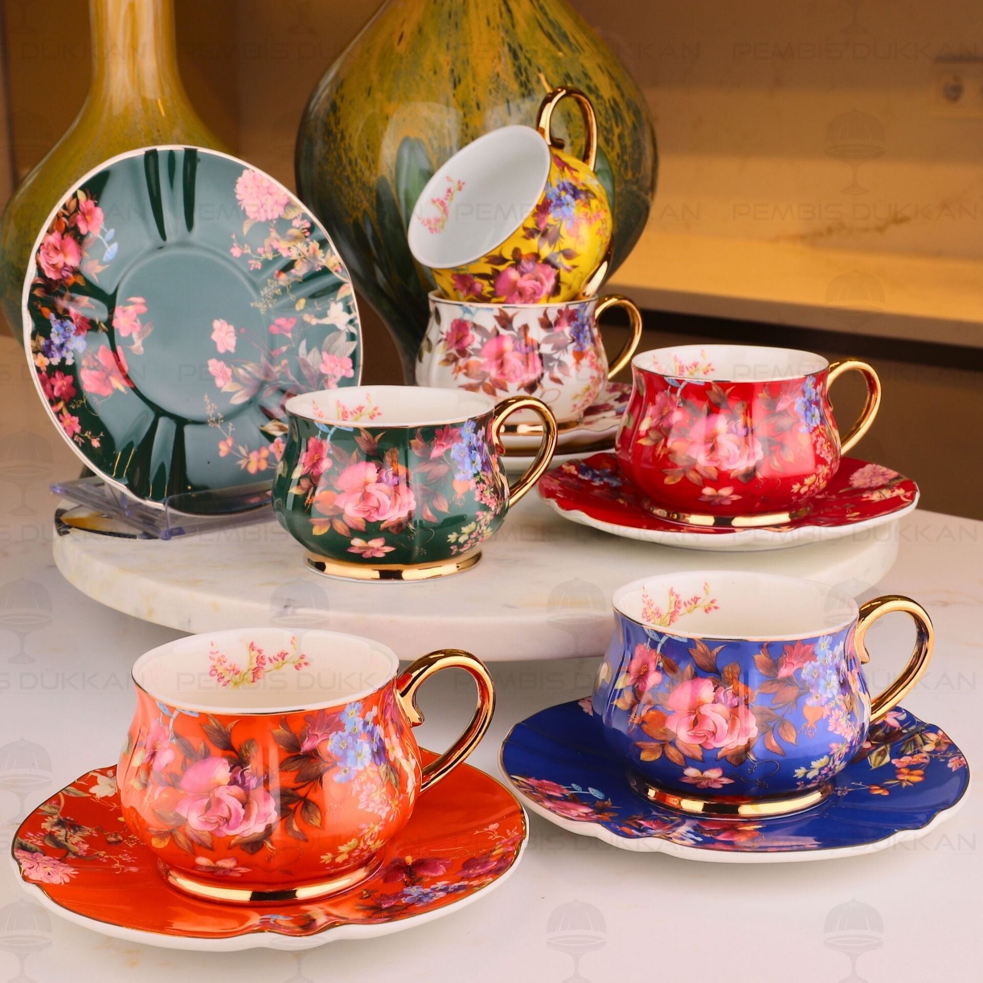 ROSSELLA 6 KİŞİLİK 12 PARÇA PORSELEN ÇAY FİNCAN TAKIMI